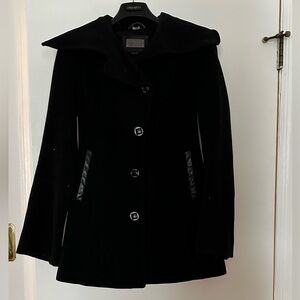 Mackage XS Black Coat Jacket Wool Cashmere Blend Leather Trim French Girl Chic